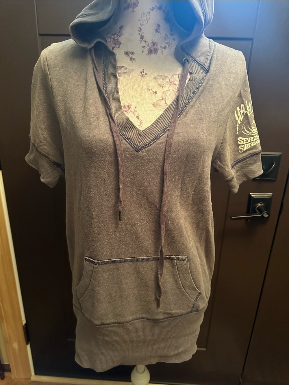 Derek Heart Womens Hooded Short-Sleeve Sweatshirt - Gray